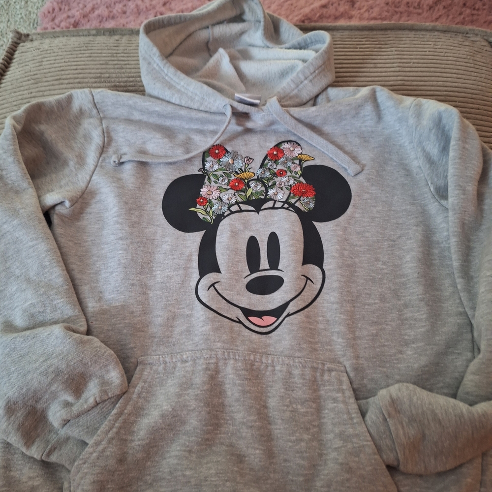 Disney Gray Minnie Mouse Floral Hoodie Sweatshirt